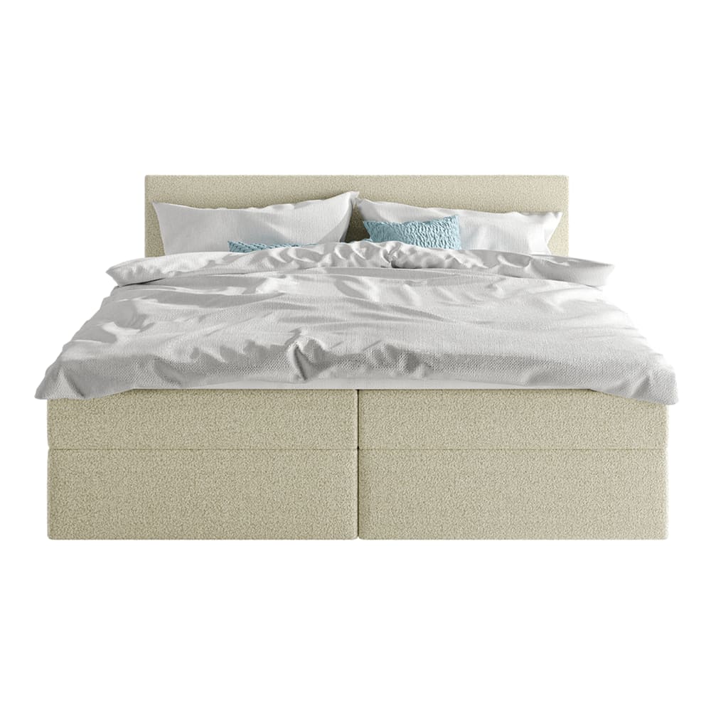 Lit boxspring en tissu bouclé 200x200 cm, Beige