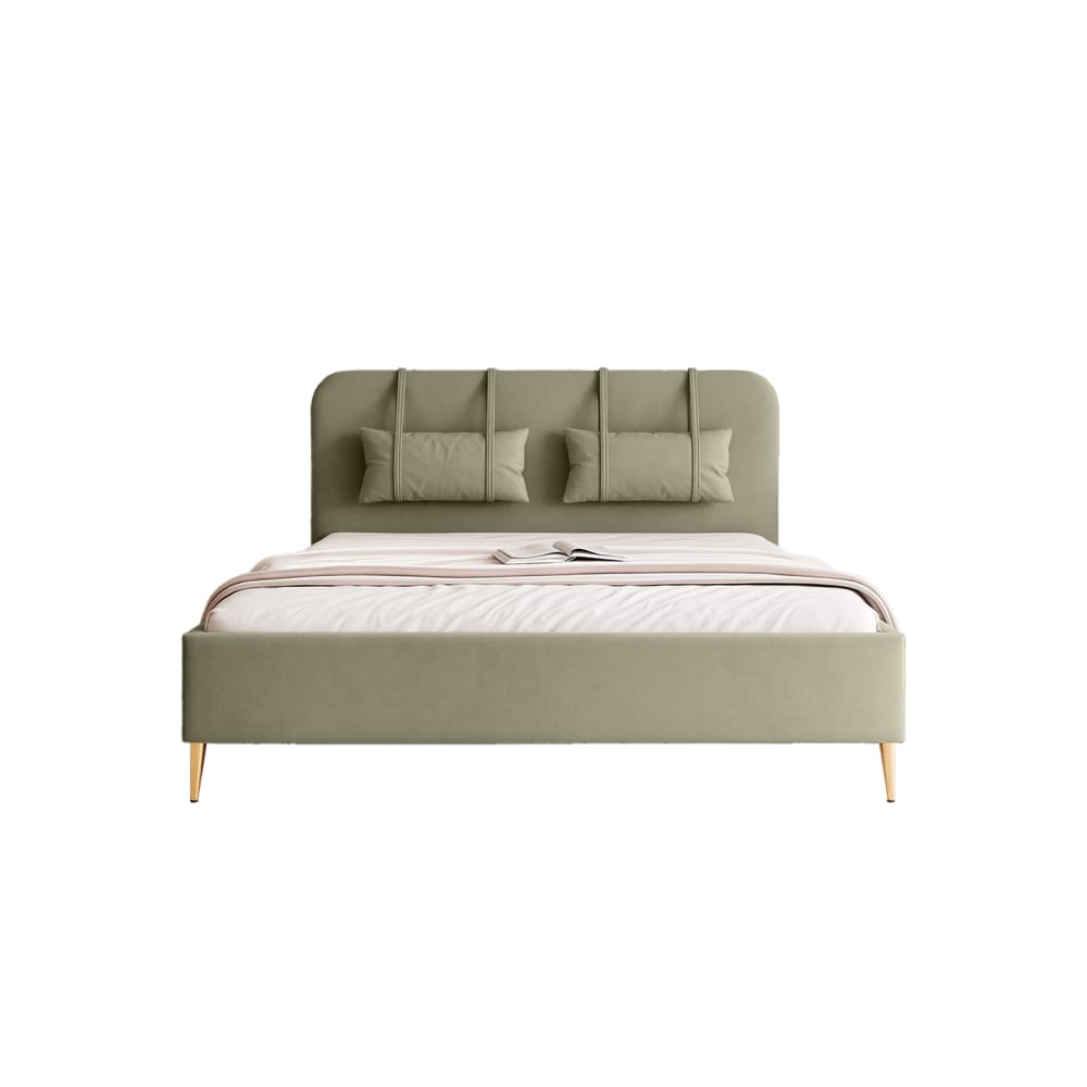 Lit rembourré en velours - olive