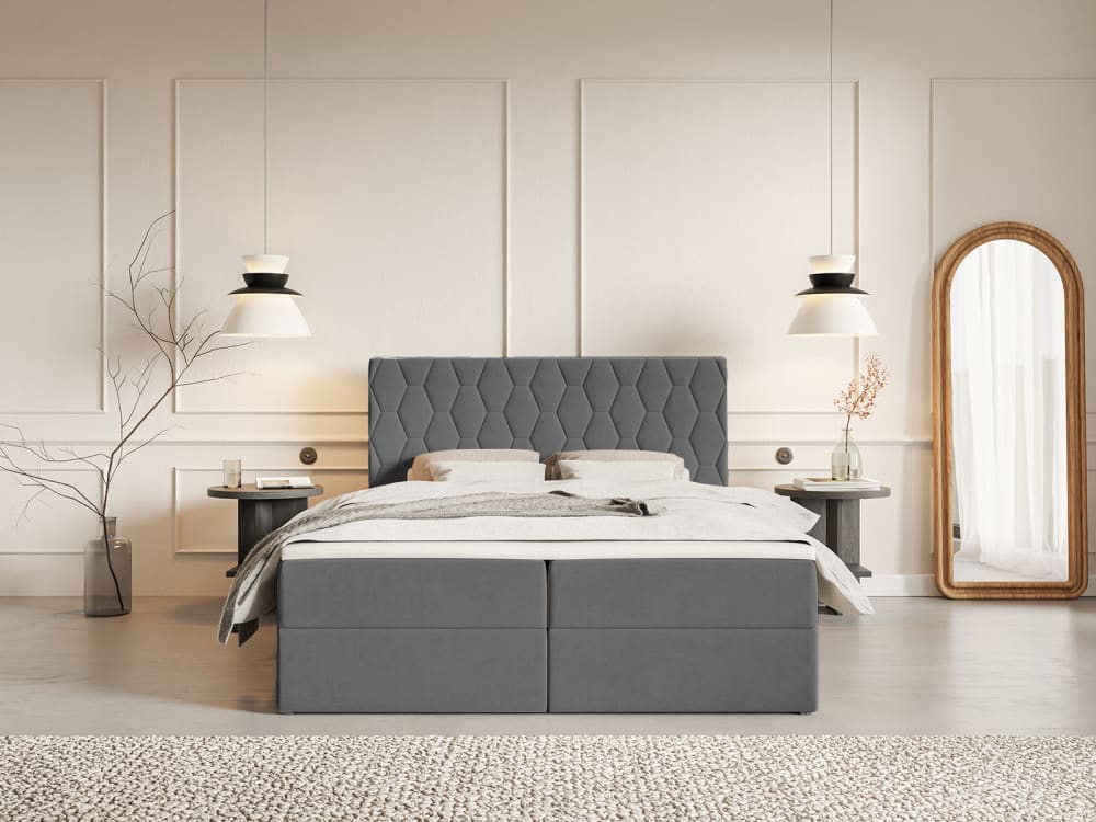 Lit boxspring en velours 160x200 cm, bleu-gris