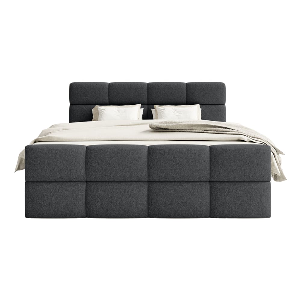 Lit boxspring en tissu chenille 180x200 cm, noir
