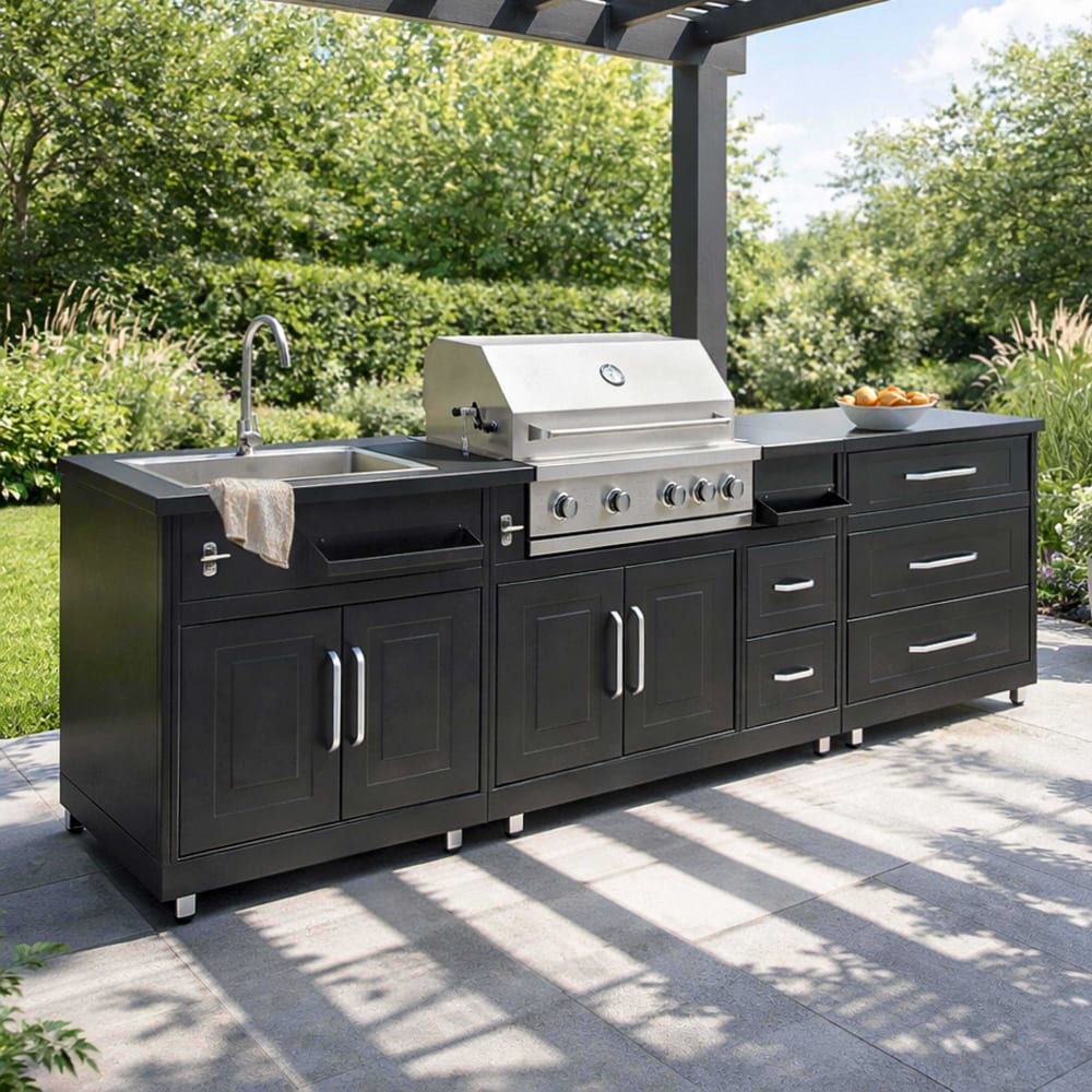 3-teilige Stahl-Außenküche mit Grill - Maisons Du Monde