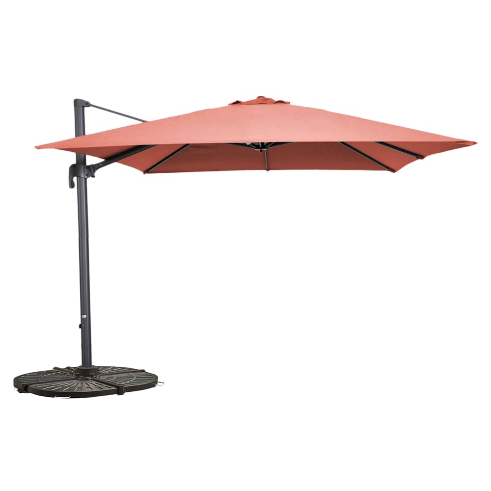 Parasol déporté 3x3m rotatif et 4 dalles lestées terracotta