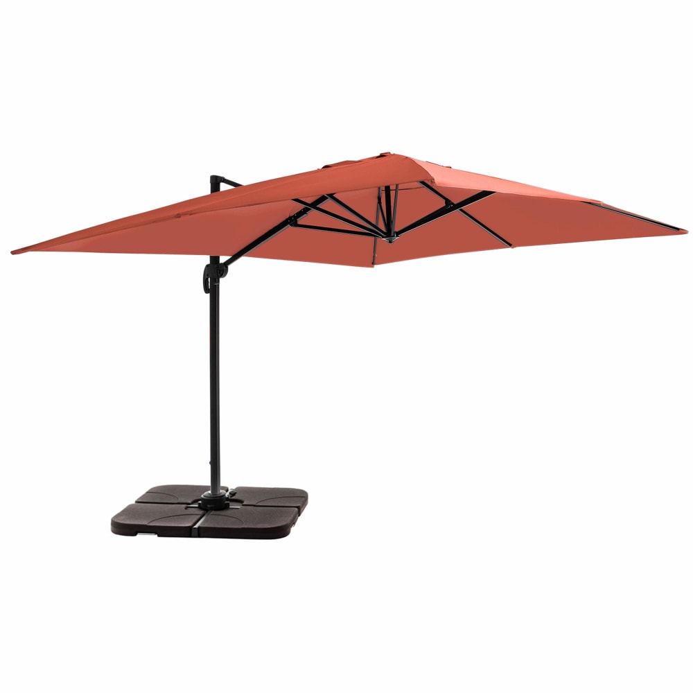 Parasol déporté 4x3 m inclinable + 4 dalles à lester terracotta