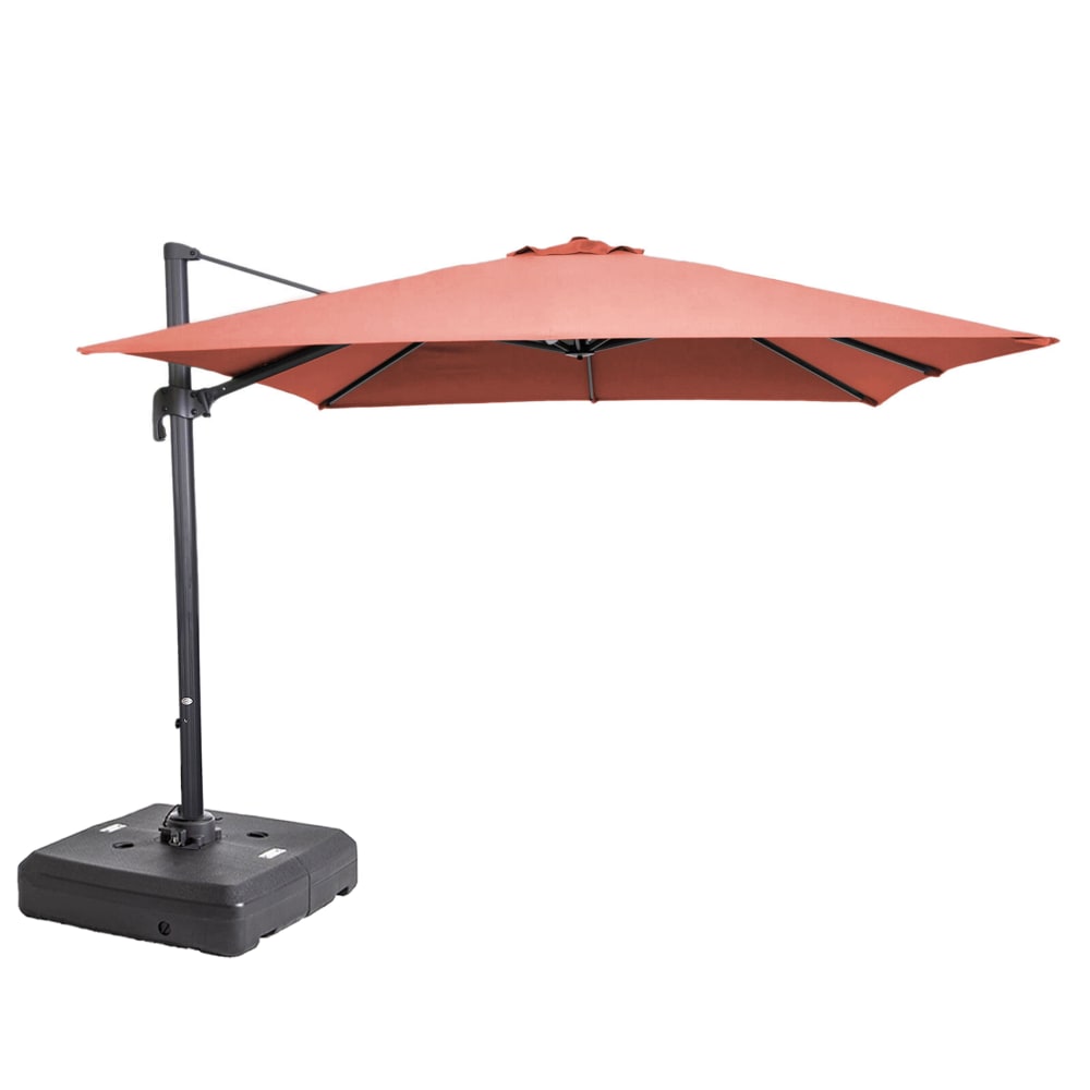 Parasol 3x3 m inclinable + pied à lester sur roues terracotta