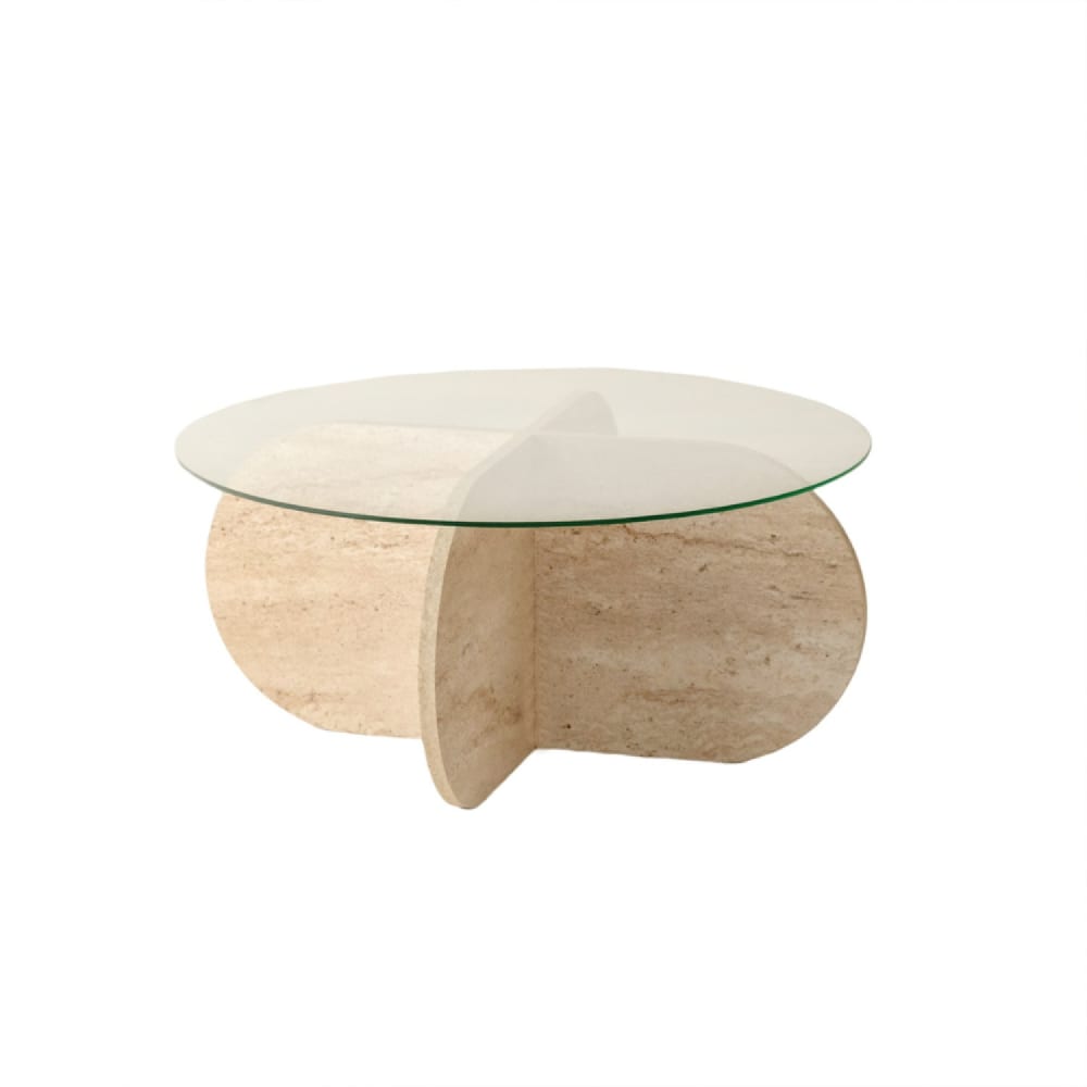 Couchtisch aus Holz in Steinoptik mit Glasplatte - Maisons Du