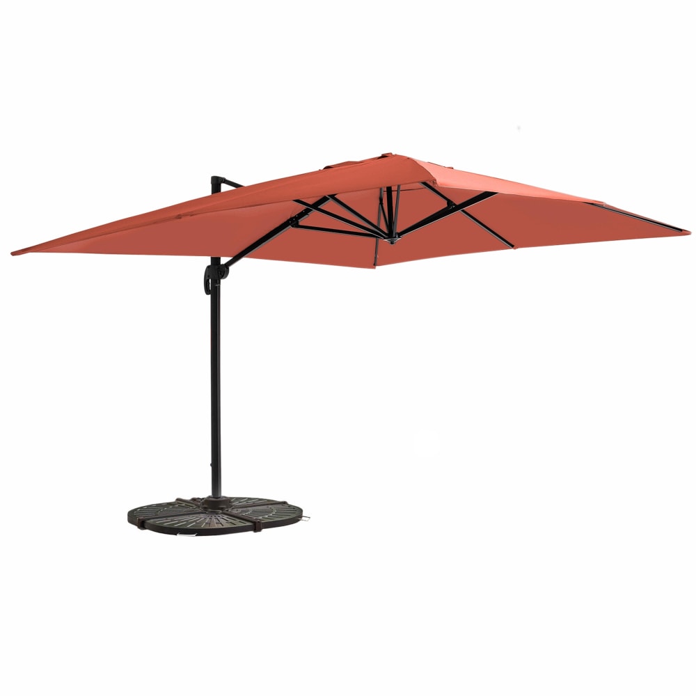 Parasol déporté 3x4m inclinable rotatif + 4 dalles lestées terracotta