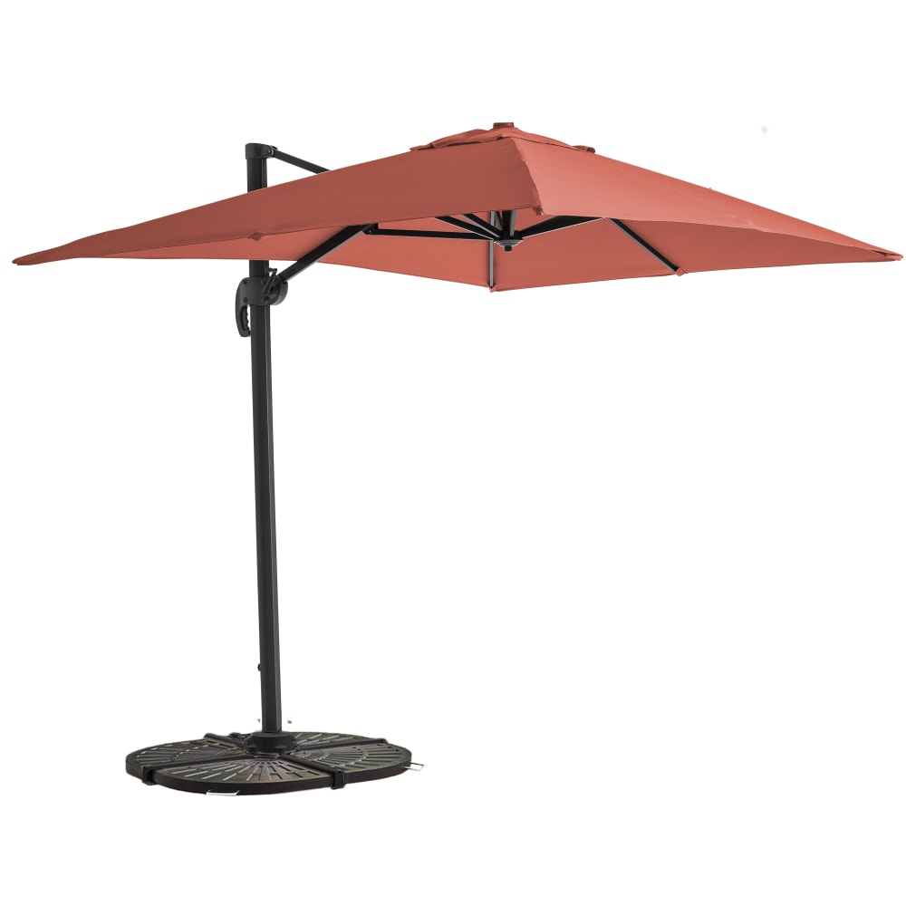 Parasol déporté inclinable rotatif 2x3m et 4 dalles lestées terracotta