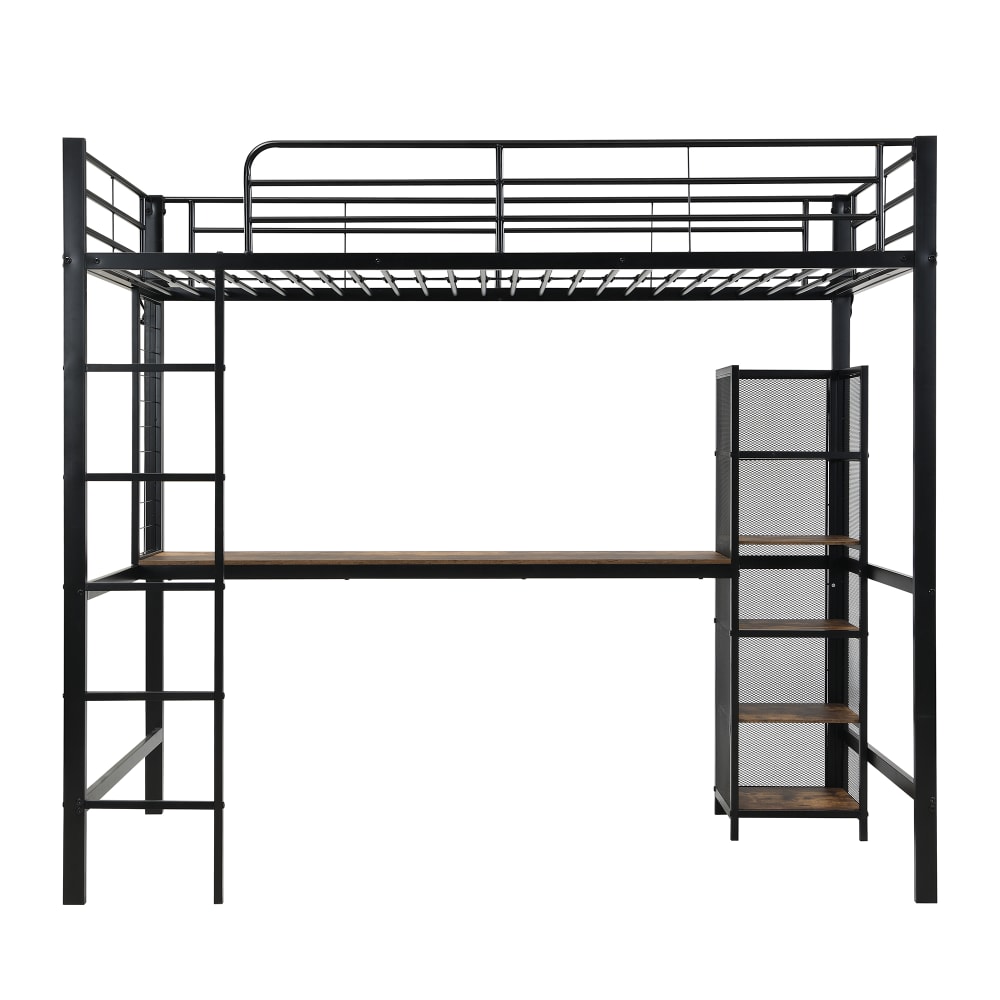 OKWISH Hochbett aus Metall und MDF mit Tisch und Schrank 90x200 cm, schwarz Metall Baby