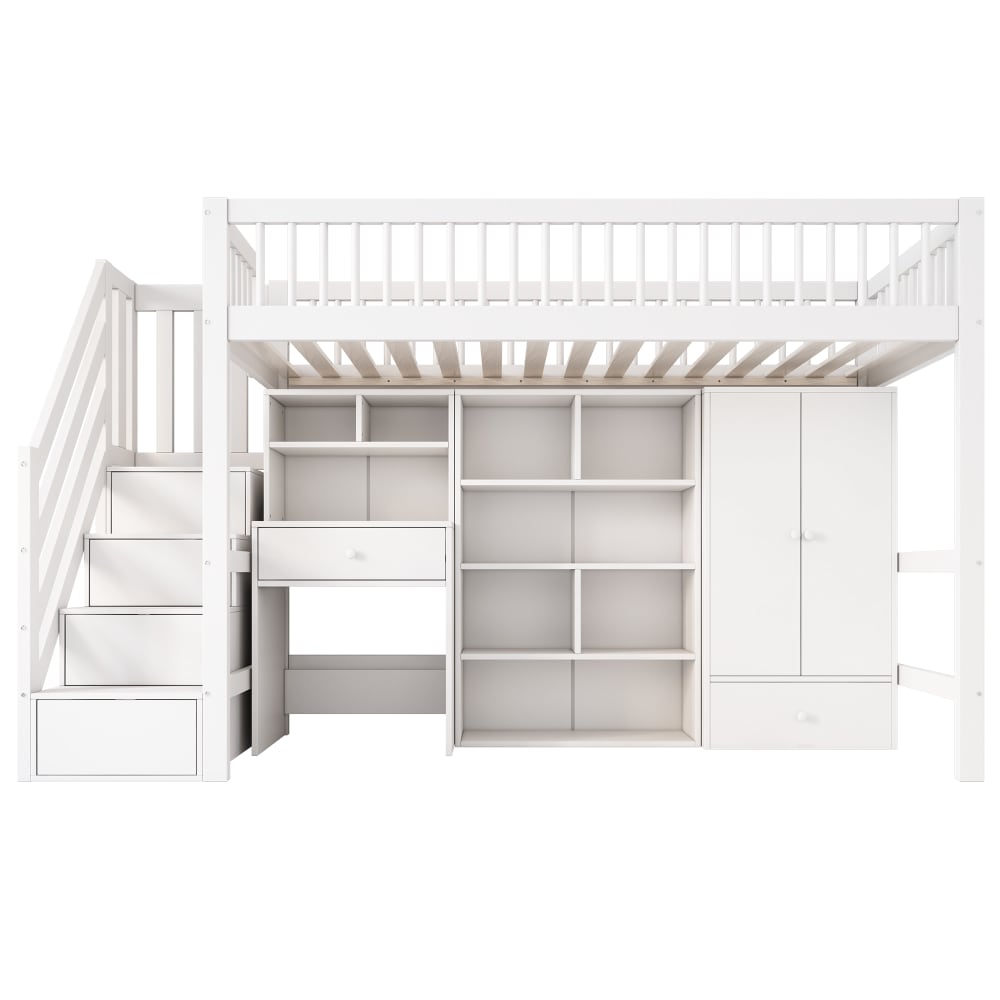 Hochliegendes Kinderbett aus Massivholz mit Schreibtisch 90x200