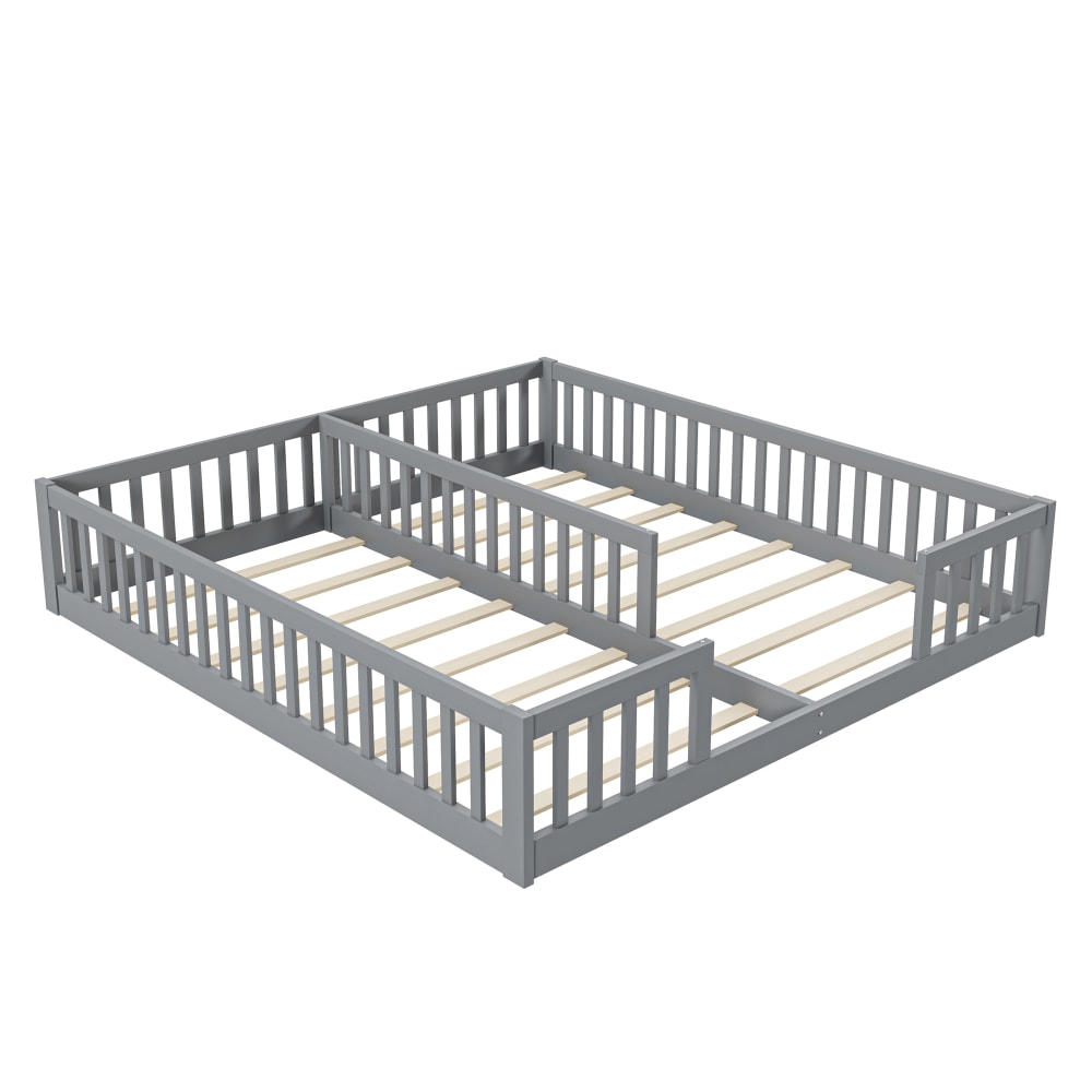 Lit enfant en pin gris avec barrières 90 x 200 cm