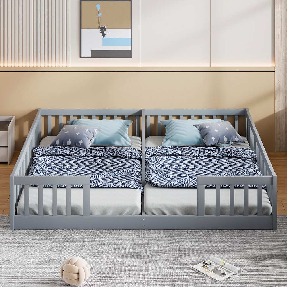 Lit enfant en pin gris avec barrières 90 x 200 cm