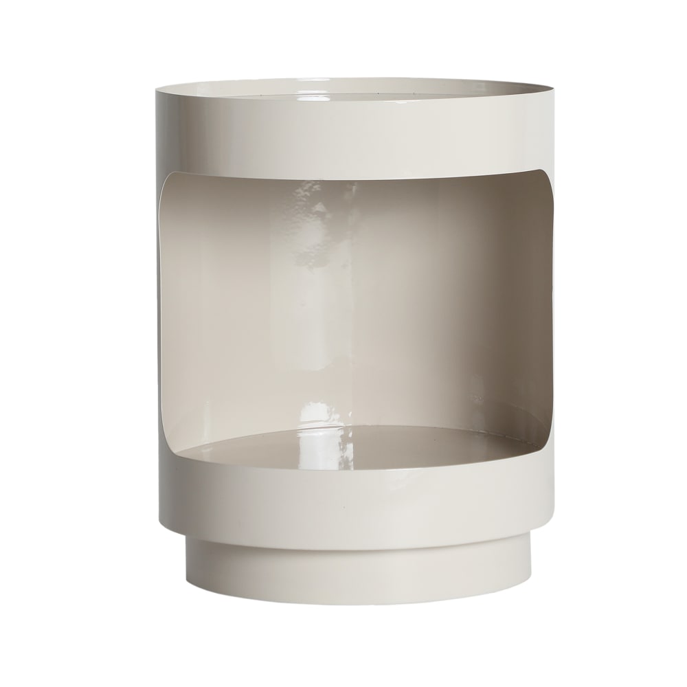 Table de chevet en fer blanc cassé brillant en 37x37x46 cm