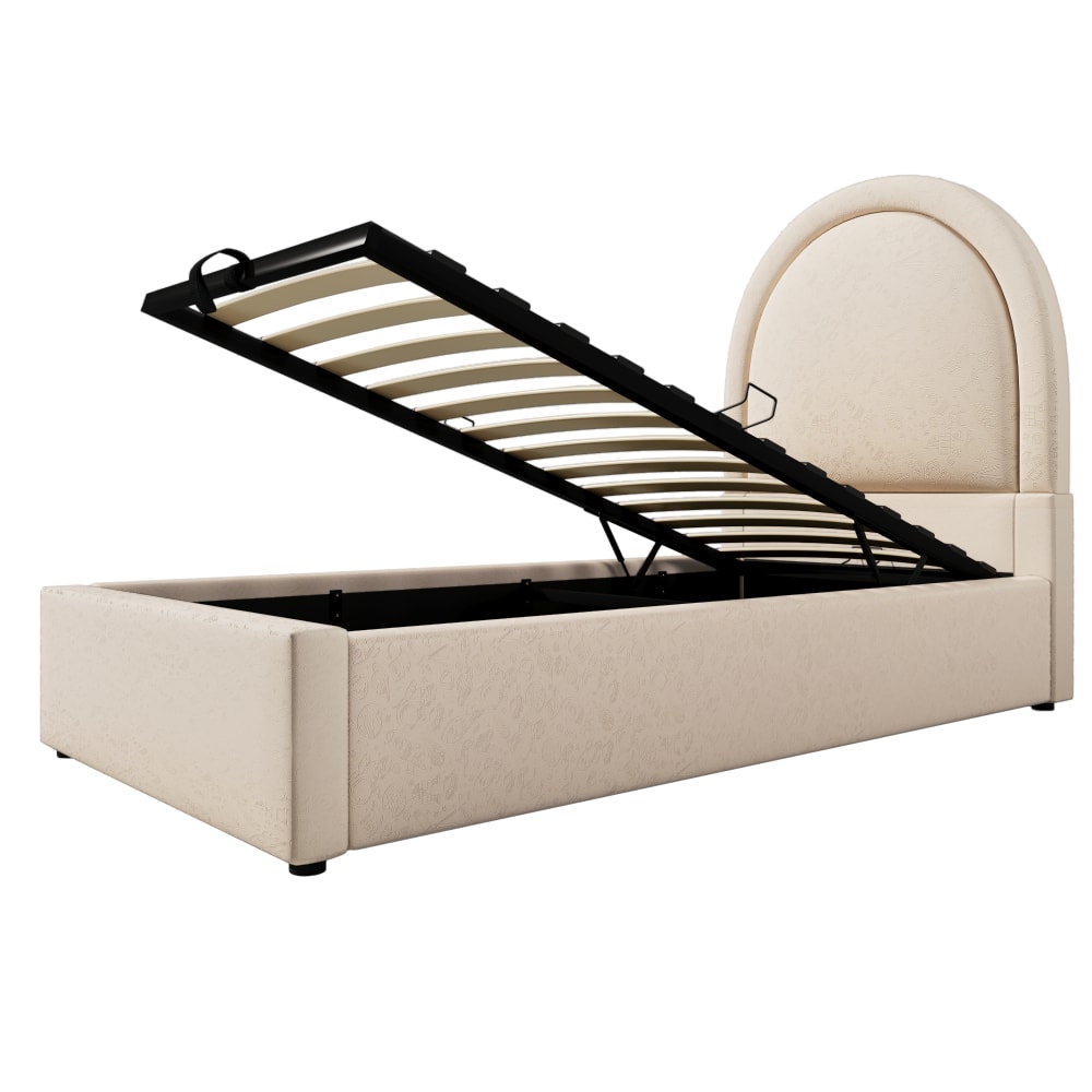 Lit enfant en métal beige avec rangement 90 x 190 cm Lit enfant en métal beige avec rangement 90 x 190 cm