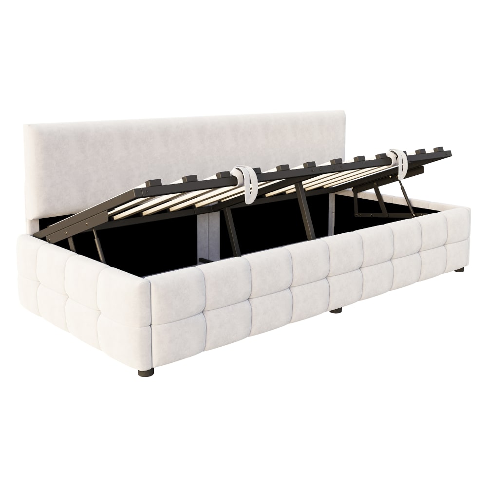 Lit rembourré en velours beige avec rangement 90 x 200 cm Lit rembourré en velours beige avec rangement 90 x 200 cm