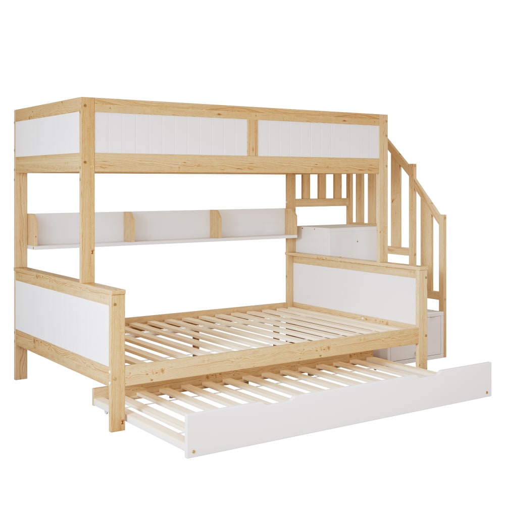 OKWISH Etagenbett aus Massivholz und MDF mit Rollbett 90/120x200 cm, weiß Baby -