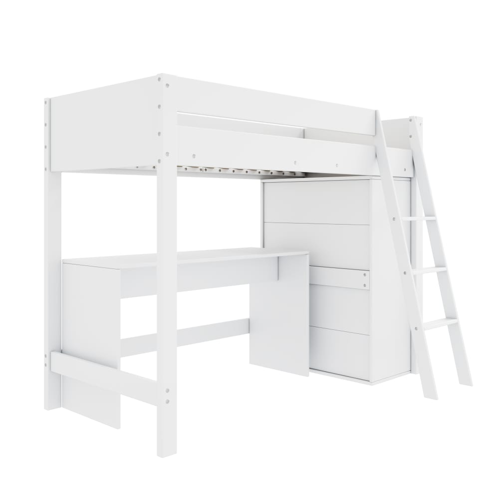 Lit mezzanine en bois massif blanc avec bureau 90 x 200 cm