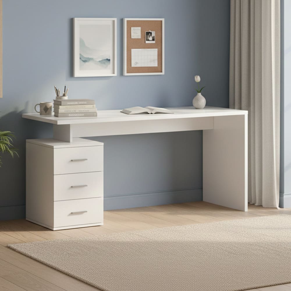 Bureau en bois mélaminé blanc brillant 160x60x75 cm