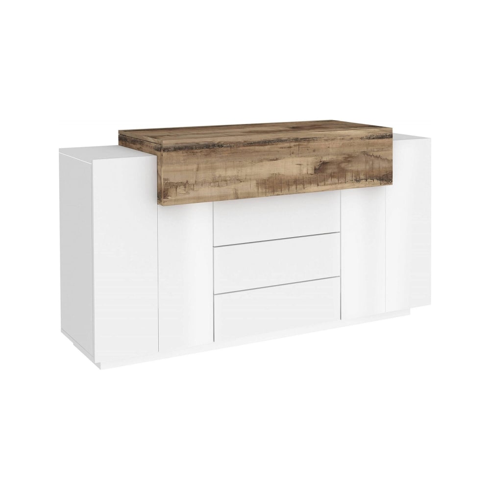 Buffet bois noble blanc brillant 160x45x86 cm