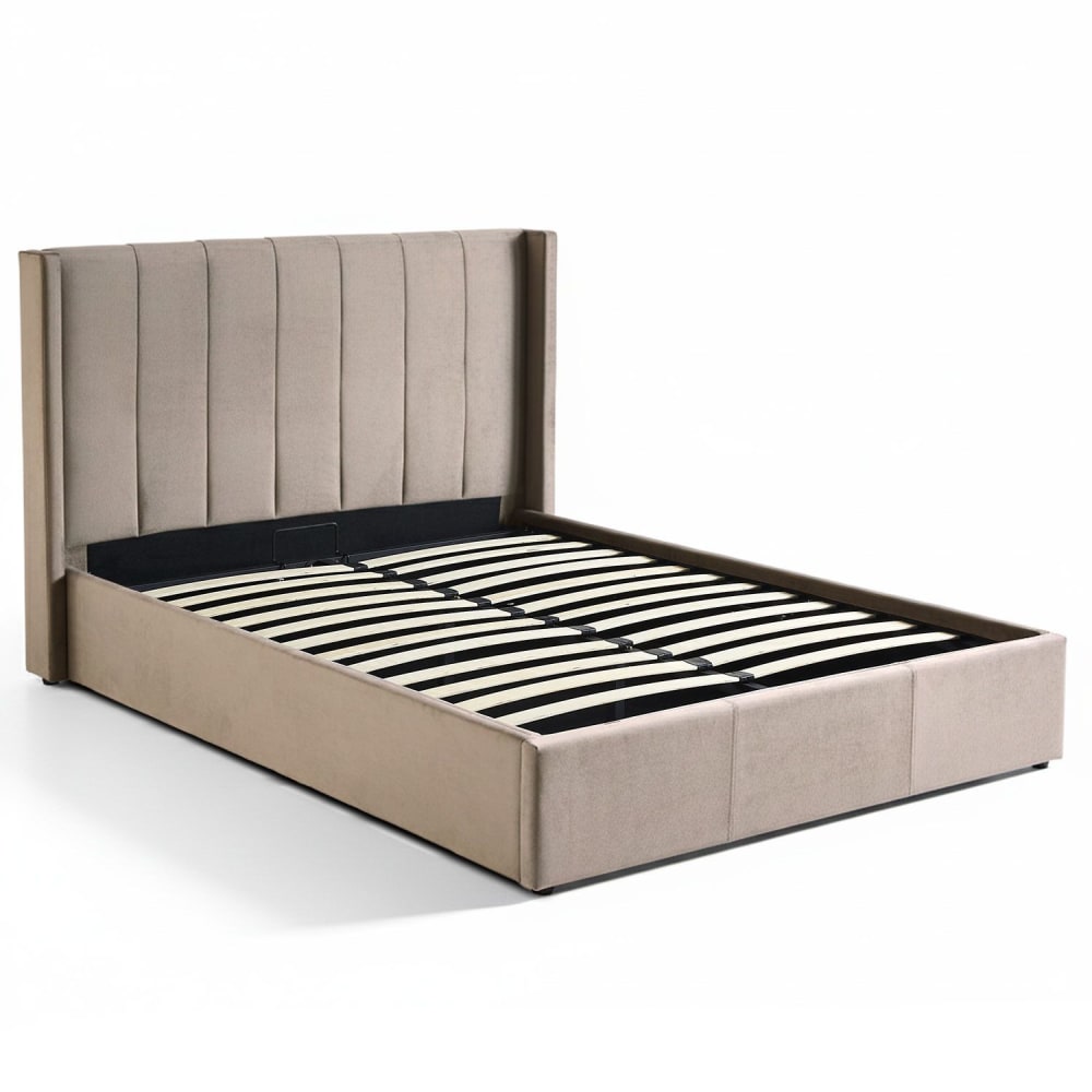 Lit double avec sommier relevable 160x200cm velours taupe