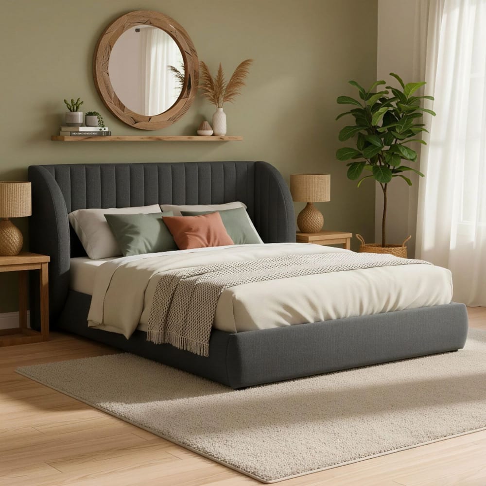 Lit coffre-complet avec tête de lit modulable 140x200cm tissu