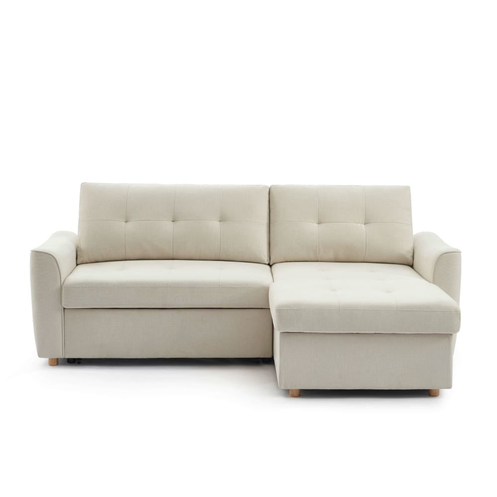 Canapé d'angle convertible en tissu 4 places beige