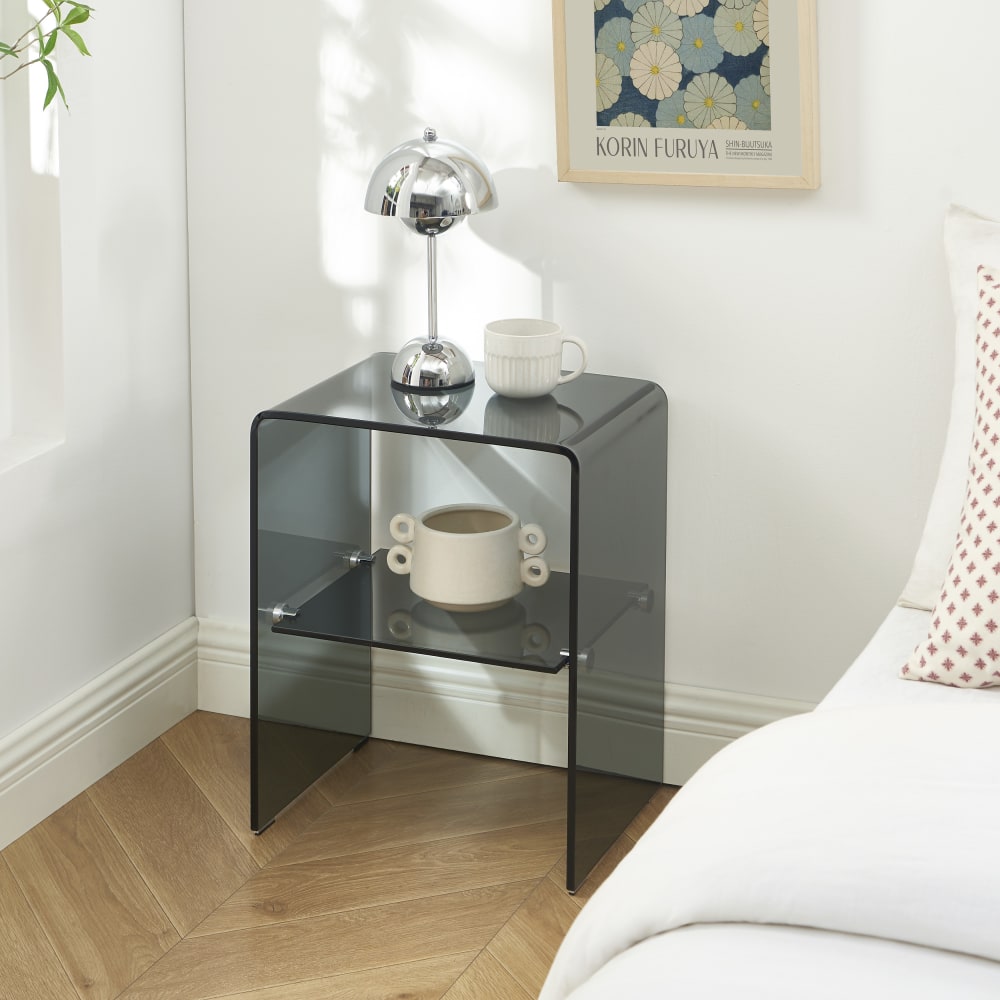 Lot de 2 tables de chevet verre trempé noir