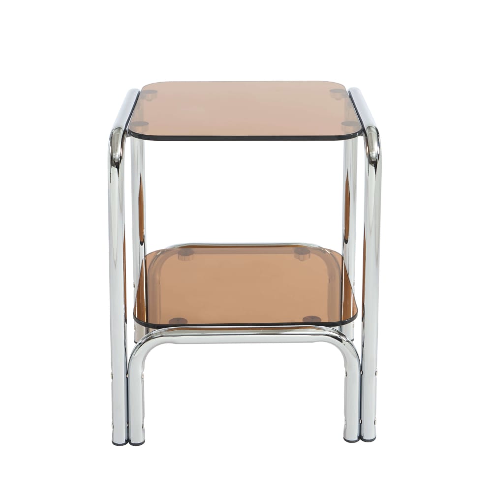Table de chevet verre trempé orange structure en chrome