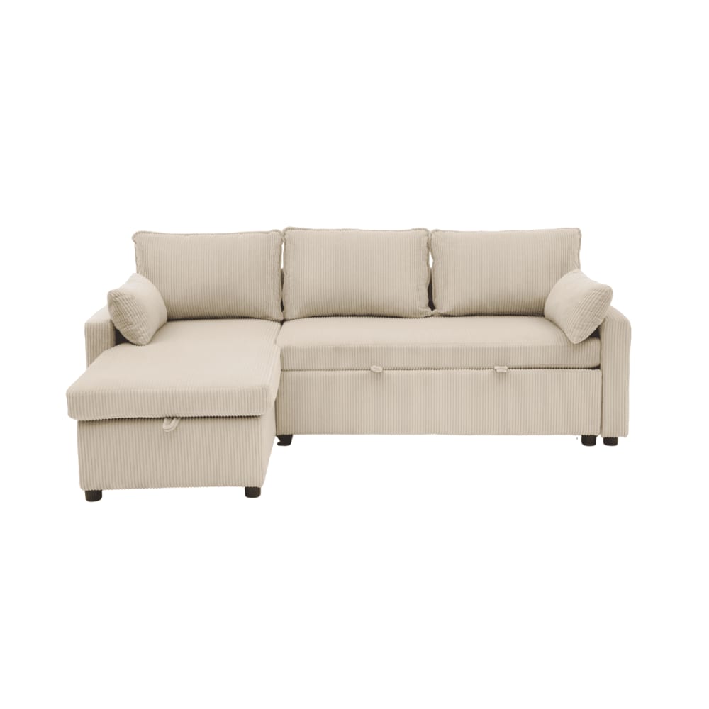 Canapé convertible 3 places en velours côtelé beige
