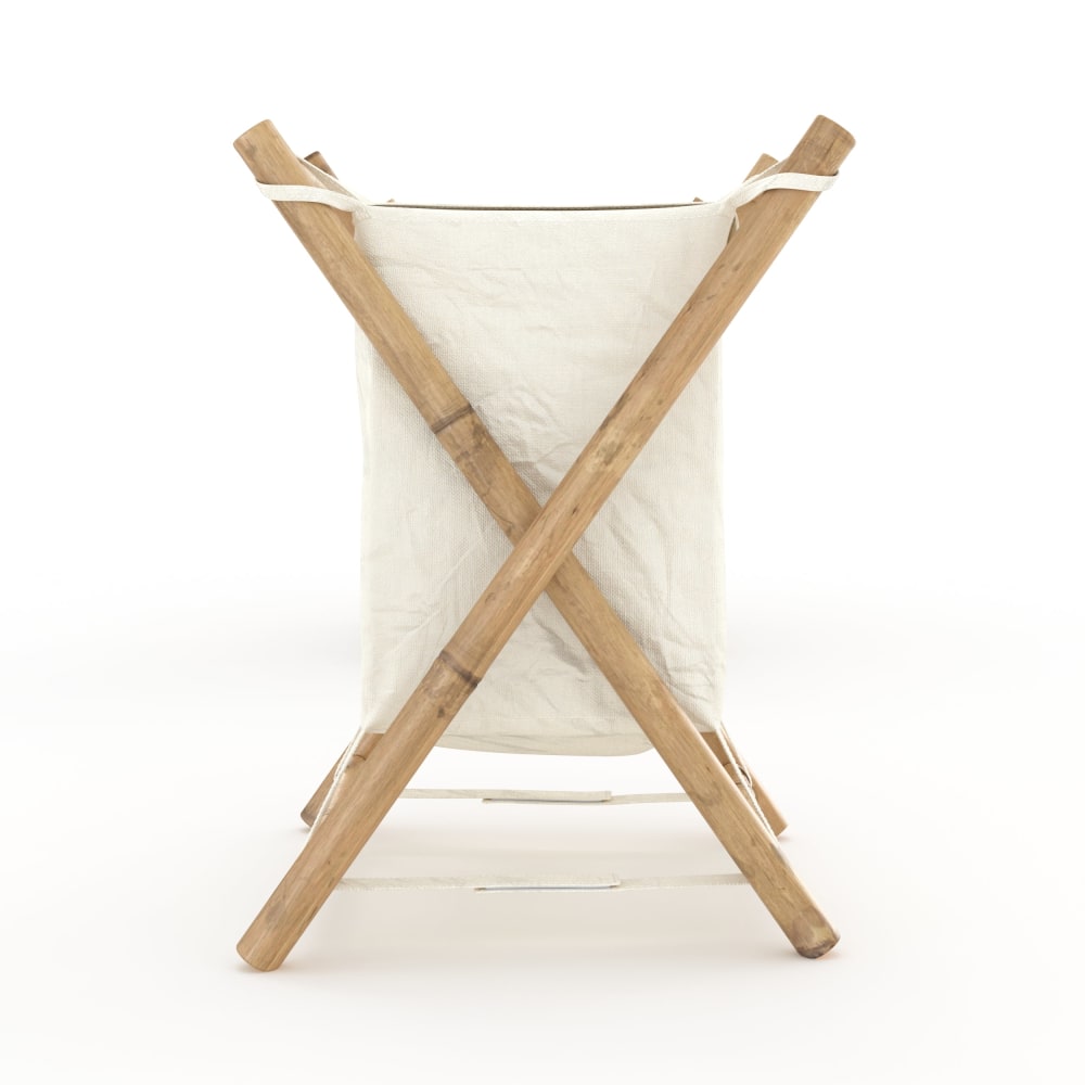 Panier à linge pliable en tissu blanc et bambou — vue 4