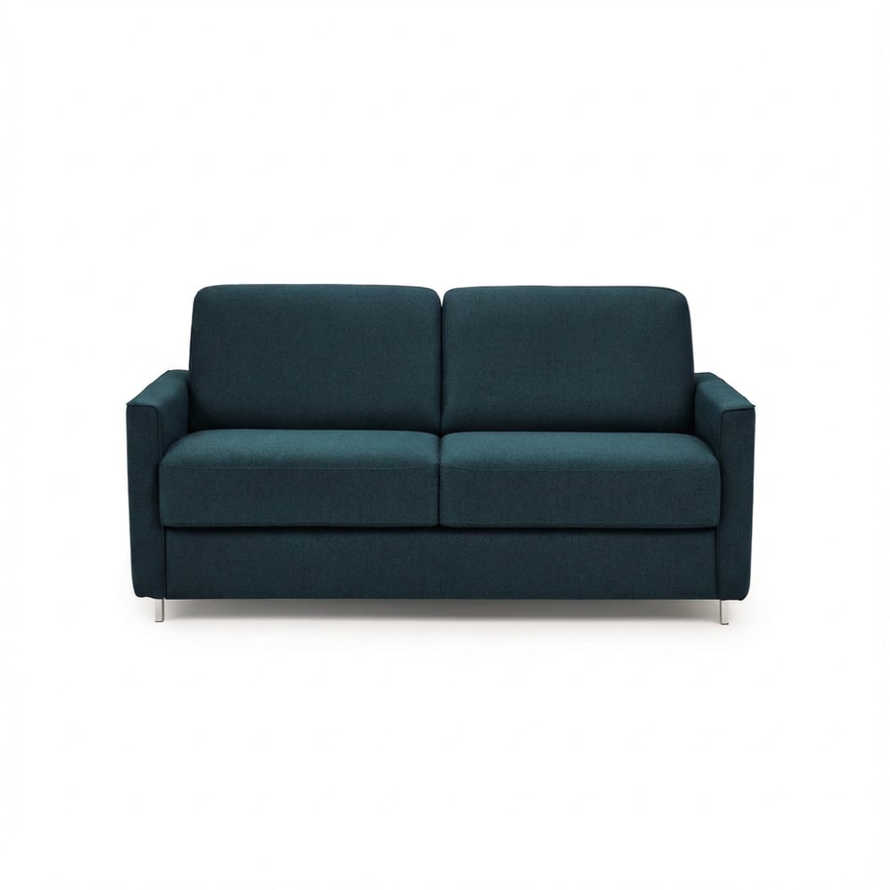 Canapé convertible en tissu bleu, matelas 120x196 épaisseur 17 cm