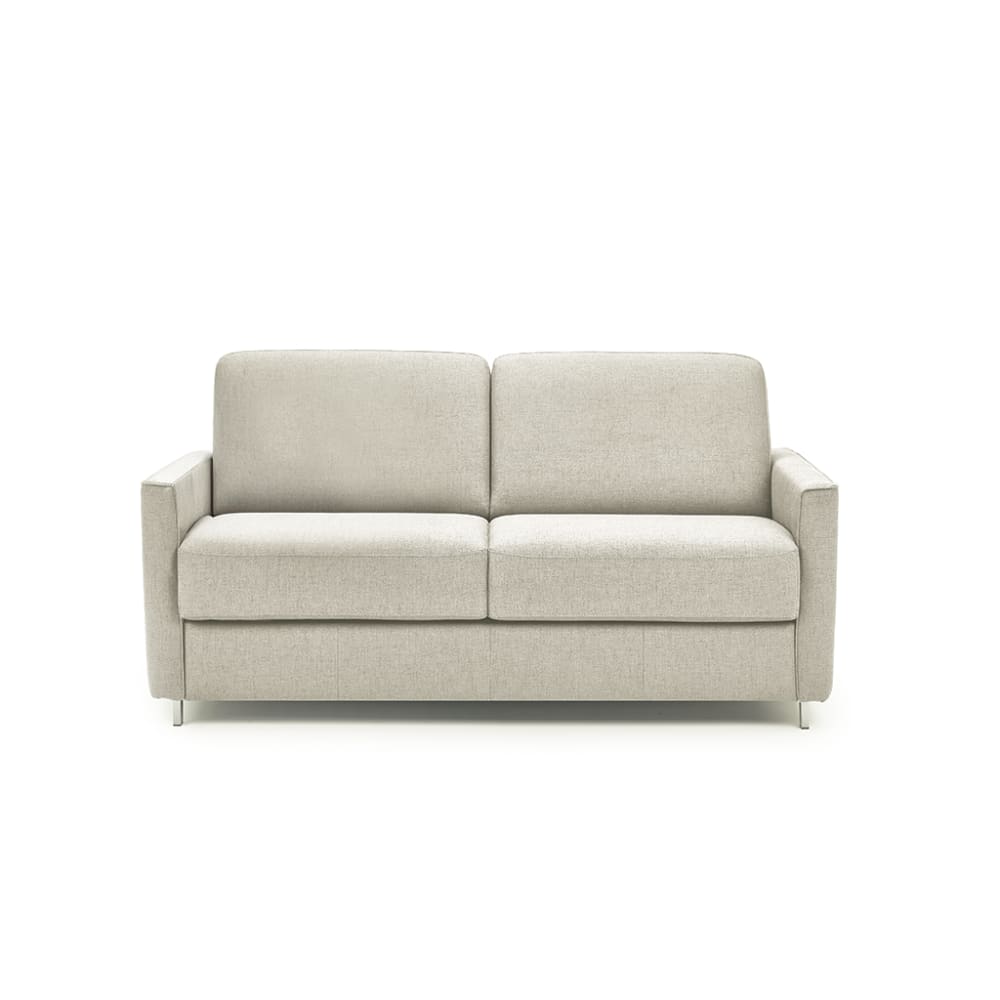 Canapé convertible en tissu beige, matelas 140x196 épaisseur 17 cm