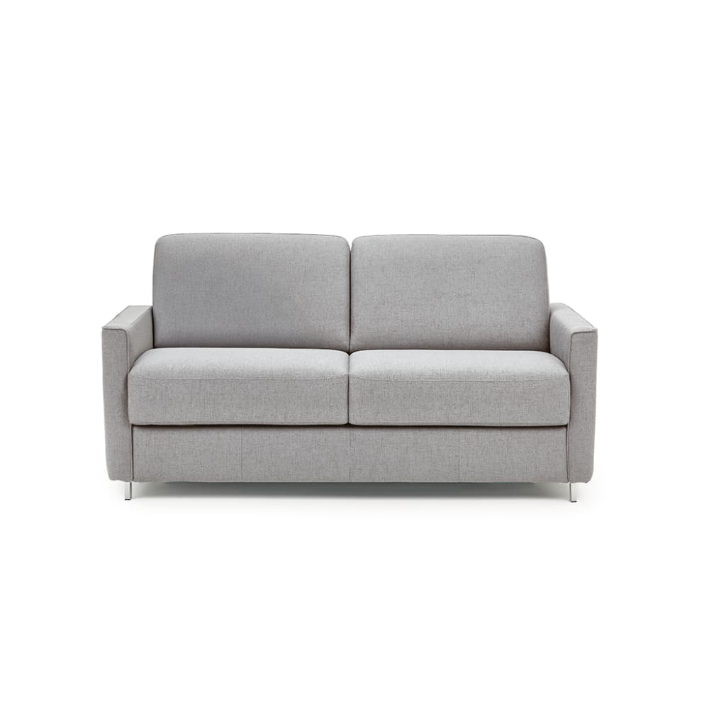 Canapé convertible en tissu gris, matelas 140x196 épaisseur 17 cm