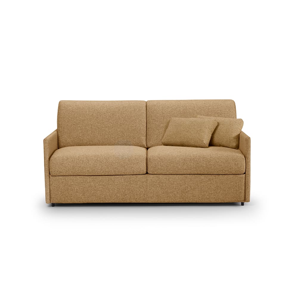 Canapé convertible en tissu jaune, matelas 140x195 épaisseur 17 cm