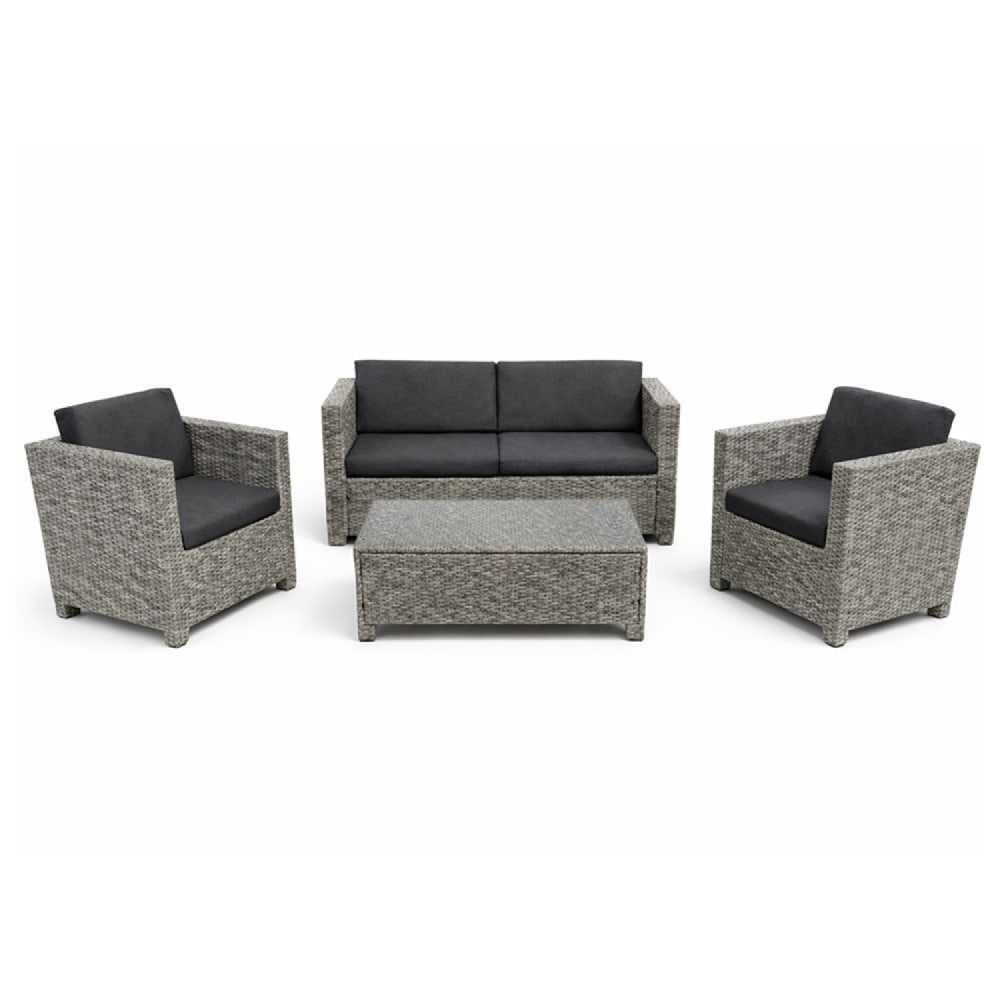 Salon de jardin 4 places en résine tressée gris et noir