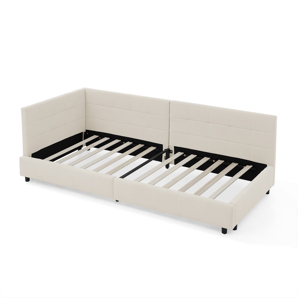 Lit rembourré en métal beige avec tête de lit 90 x 200 cm