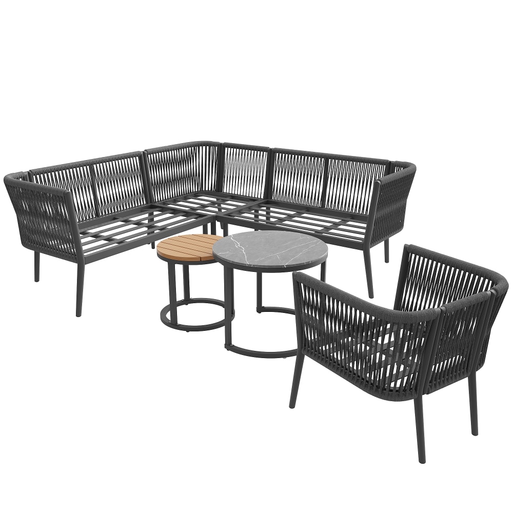 Salon de jardin 6 places en métal gris