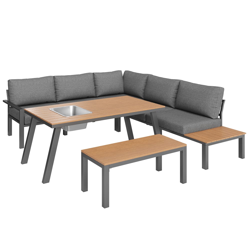 Salon de jardin 5 places en métal et plastique gris