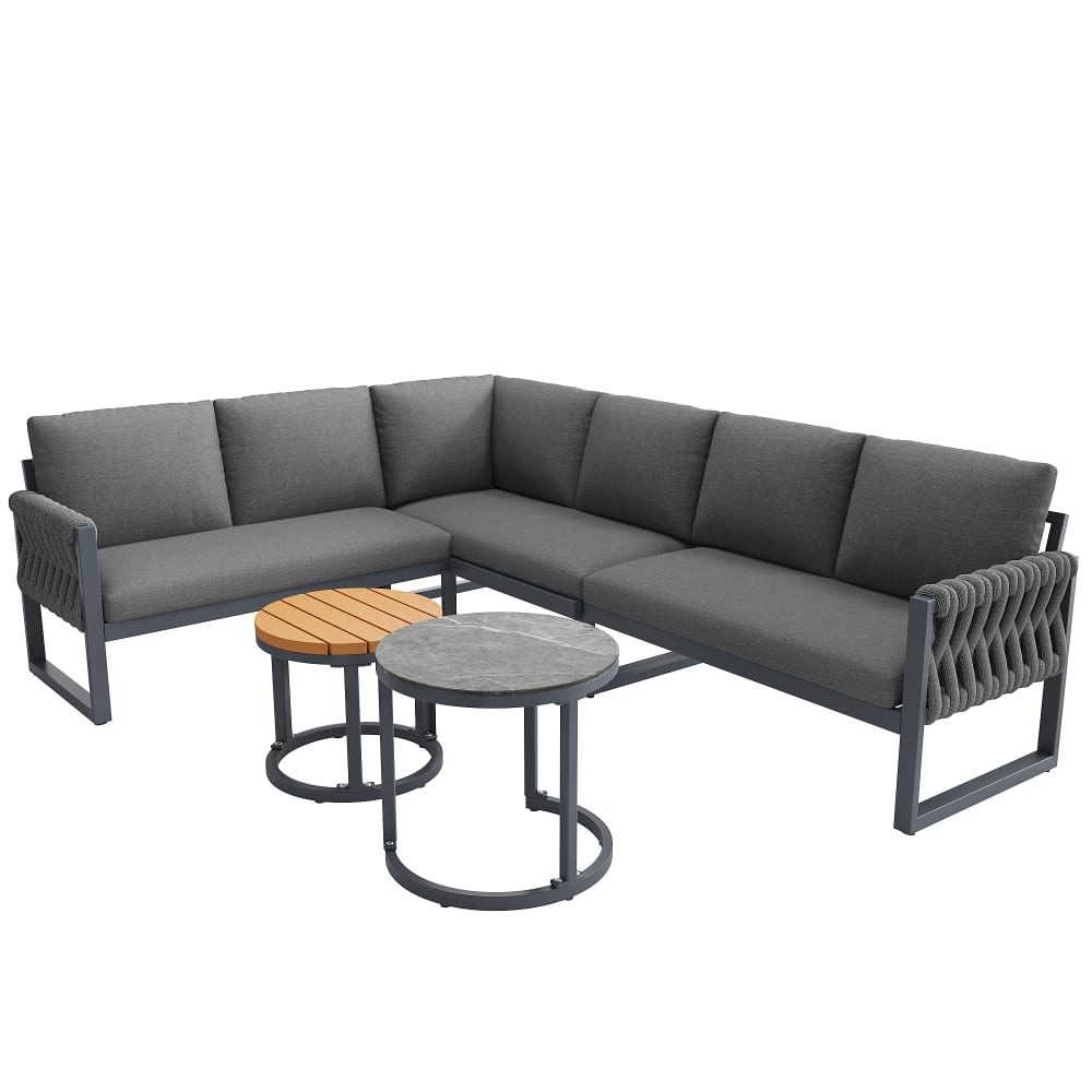 Salon de jardin 6 places en métal gris