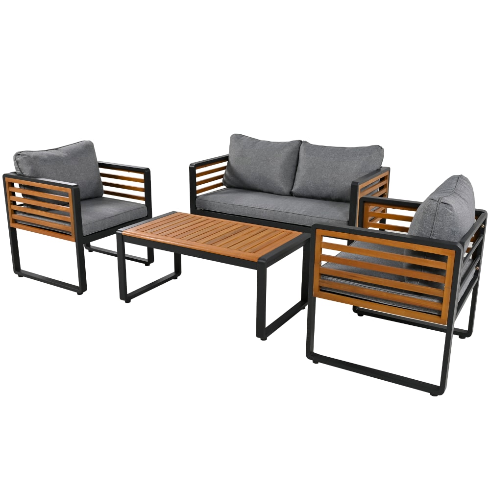 Salon de jardin 4 places en fer galvanisé et acacia gris