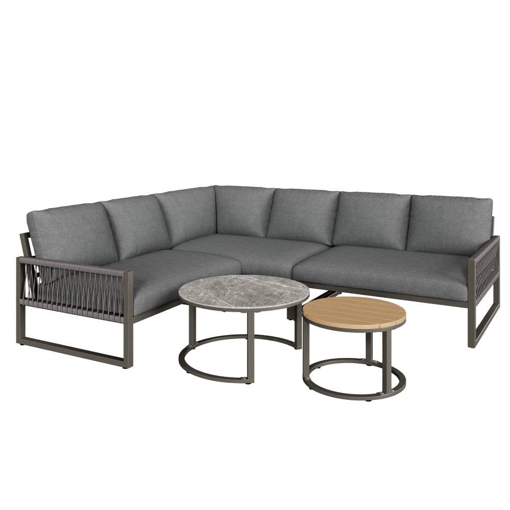 Salon de jardin 6 places en métal gris