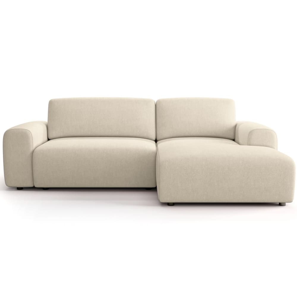 Canapé d'angle réversible convertible 5 places en tissu chenille beige