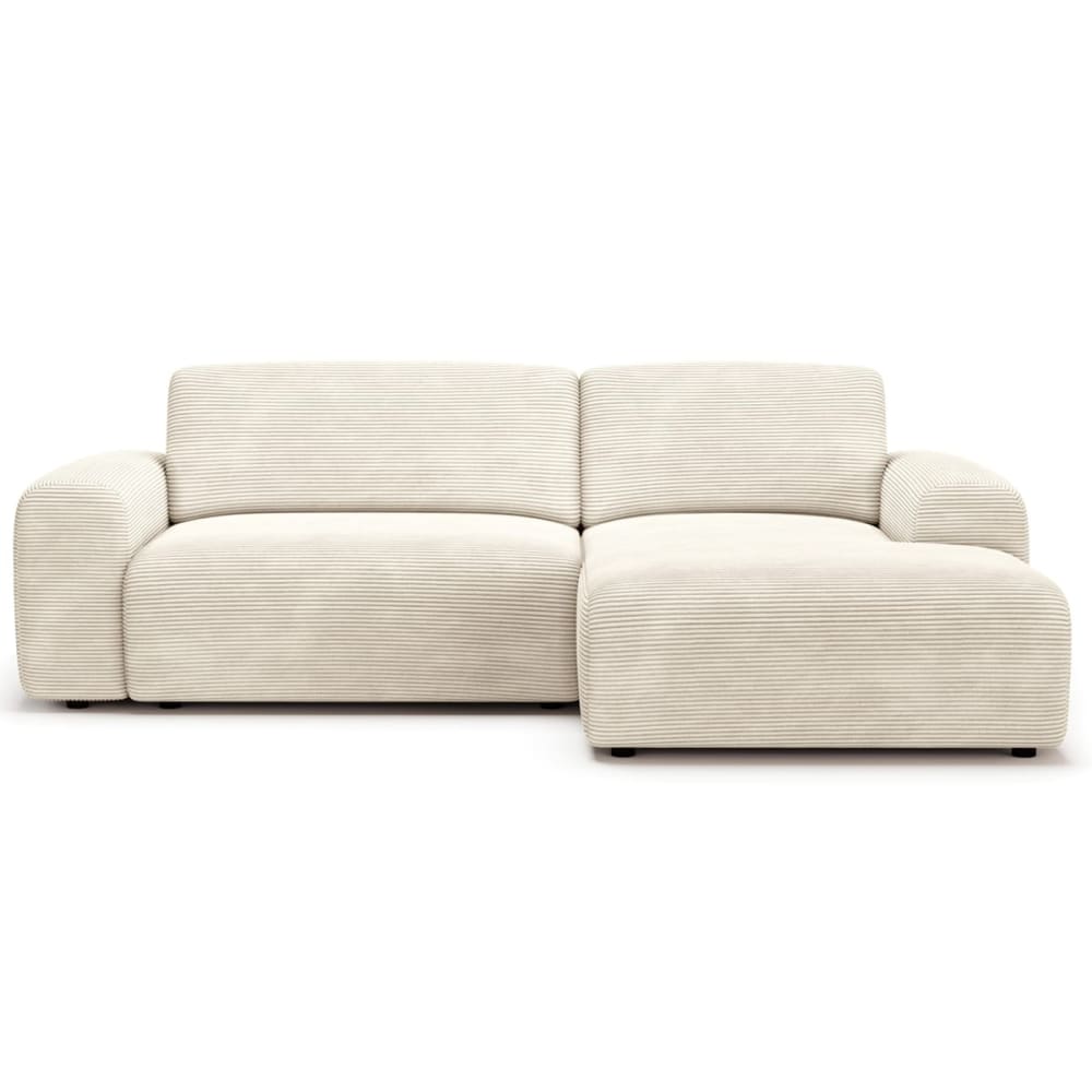 Canapé d'angle réversible convertible 5 places en velours côtelé beige