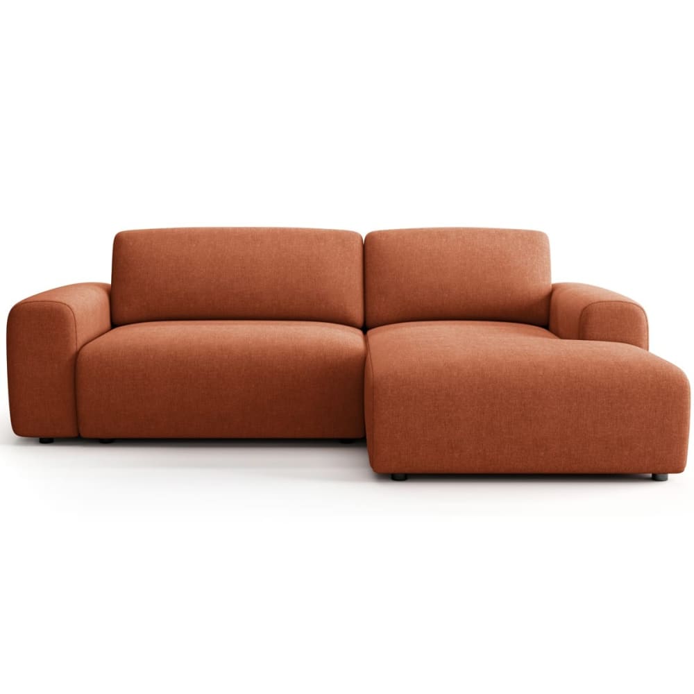 Canapé d'angle convertible 5 places en tissu chenille terracotta