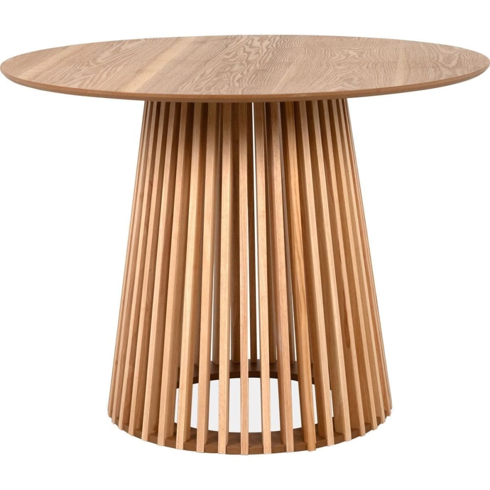 Table à manger ronde, piètement central conique effet bois 4 pers.