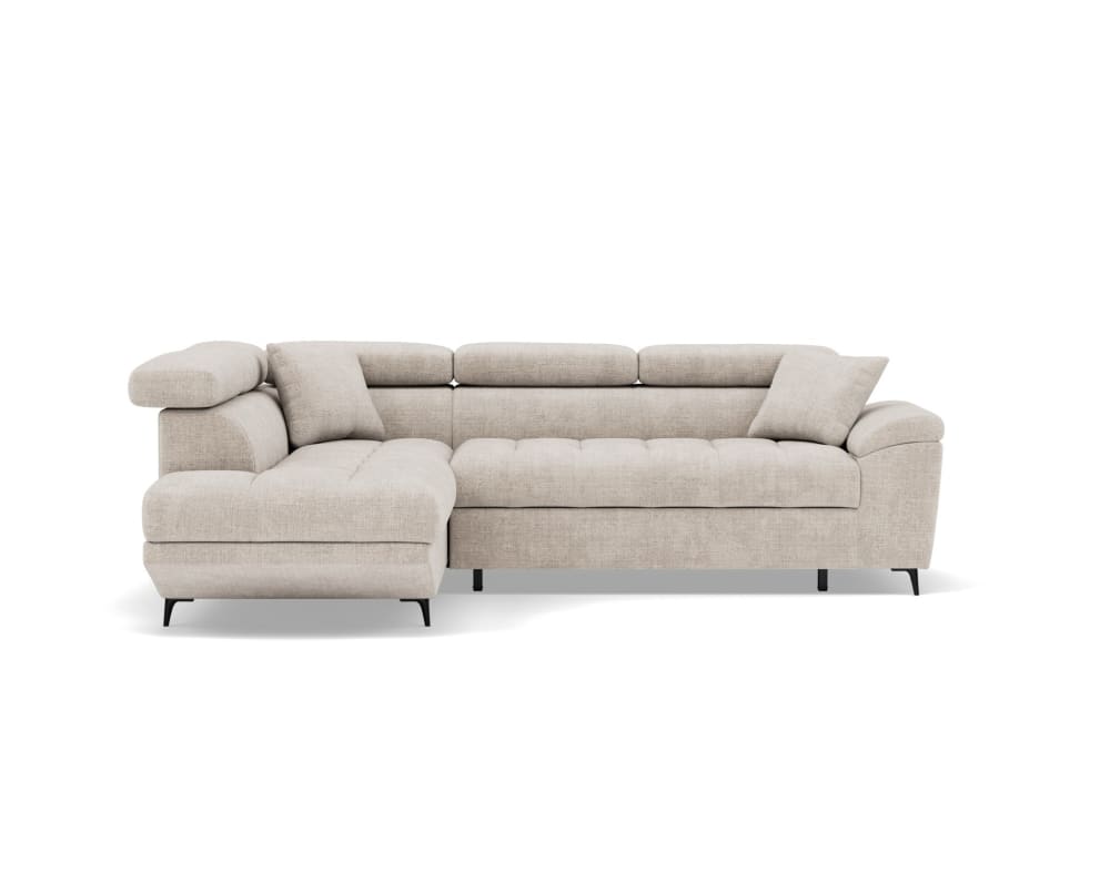 Canapé d'angle gauche convertible 5 places en velours texturé beige