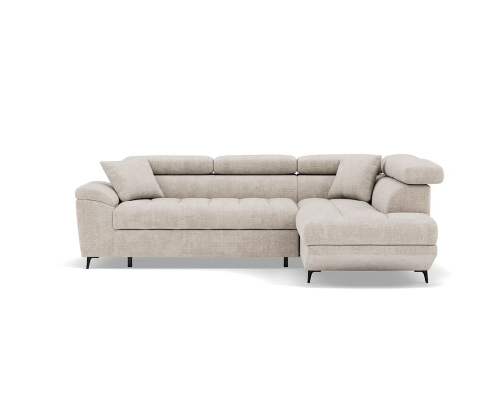 Canapé d'angle droit convertible 5 places en velours texturé beige