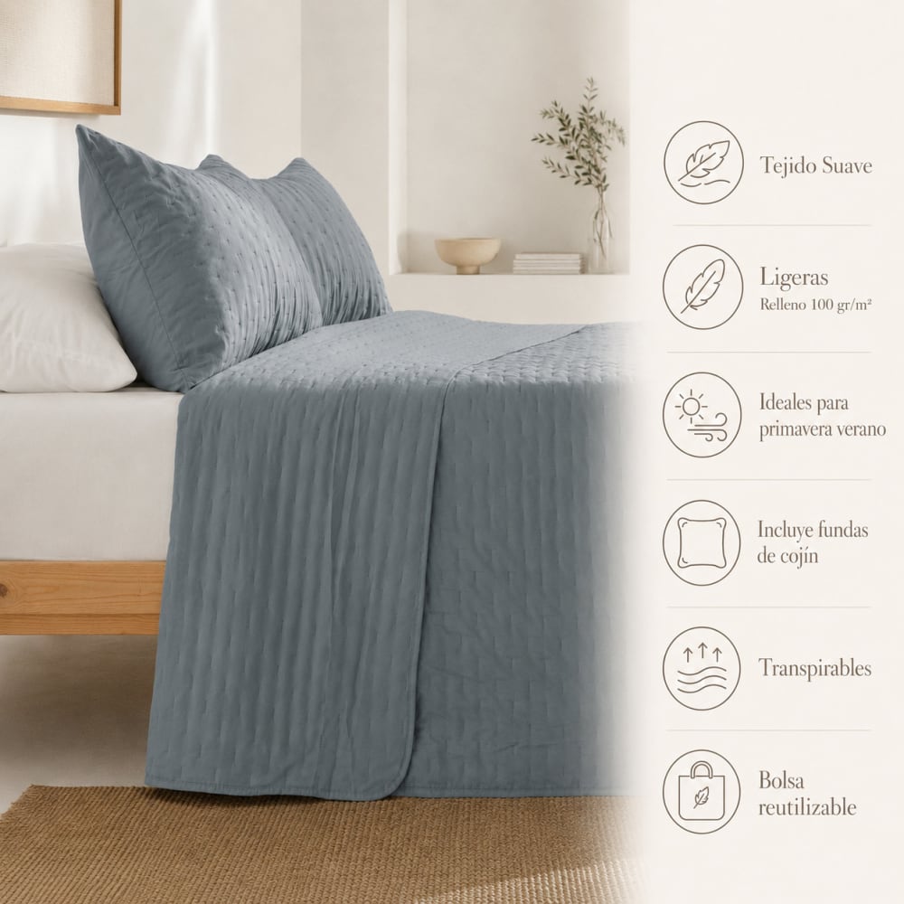 Weiche Tagesdecke, Blau 180x270 + 50x70 cm - Maisons Du Monde