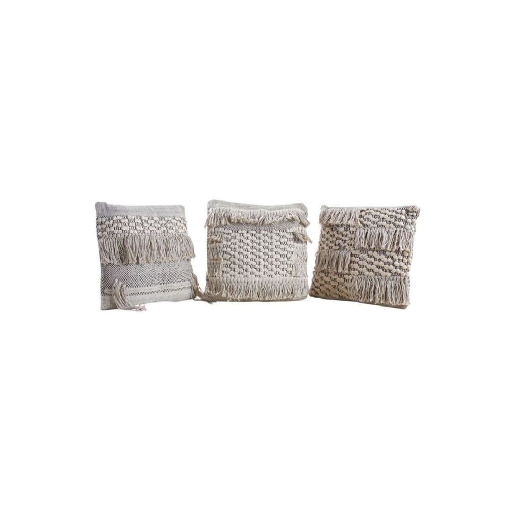 Coussins en coton à franges gris et blancs (lot de 3)