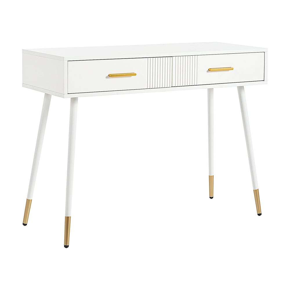 Table de maquillage blanche à 2 tiroirs et pieds métal doré — Beyit