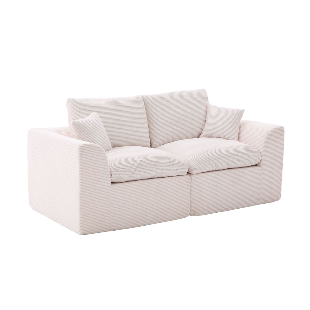 Canapé 2 places en velours côtelé beige, style nordique